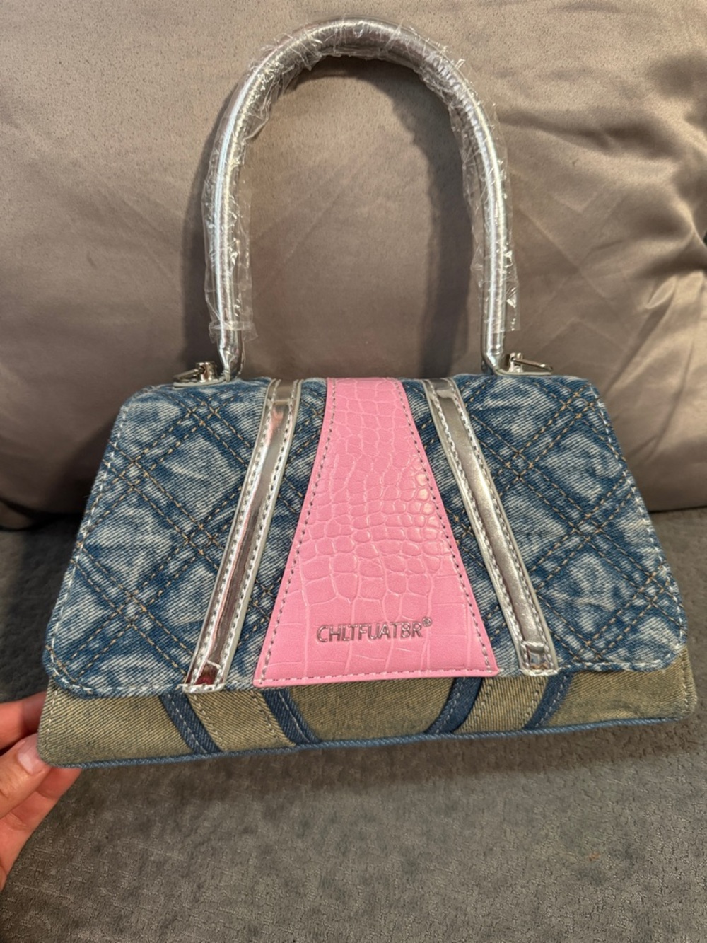 Pink & Denim Quilted Top-Handle Women's Bag